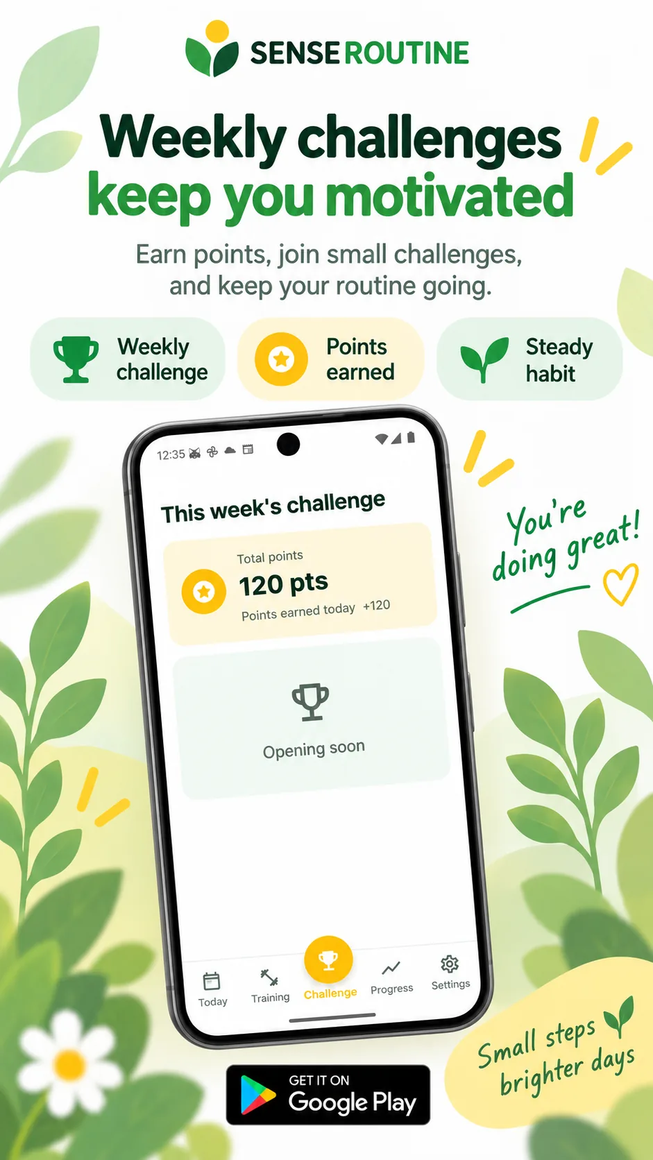 Weekly challenge with this week’s goal and points earned