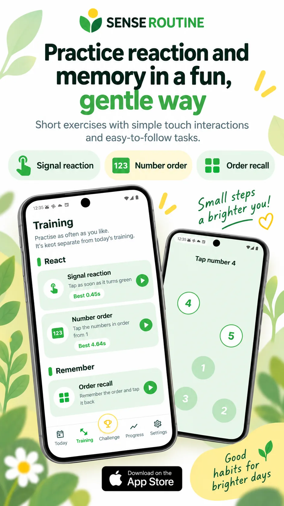 The training list: signal reaction, number order, order recall